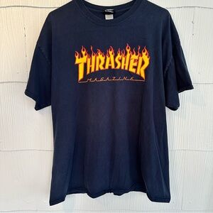 Thrasher Magazine Flame Logo Navy Graphic T-Shirt Tee XL Retro Skateboard